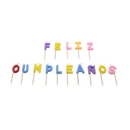 VELAS "FELIZ CUMPLEAOS" EM CORES