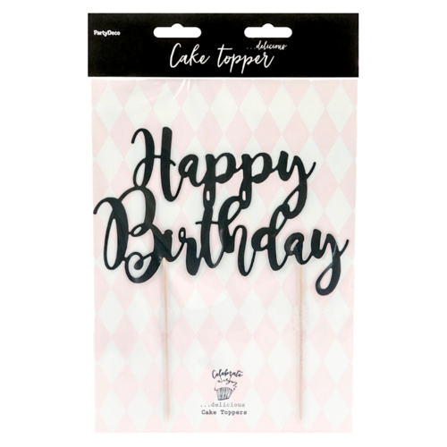 CAKE TOPPER PARTYDECO - "HAPPY BIRTHDAY" PRETO