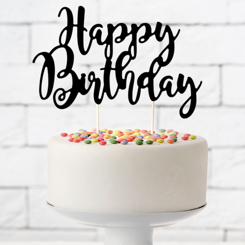 CAKE TOPPER PARTYDECO - "HAPPY BIRTHDAY" PRETO
