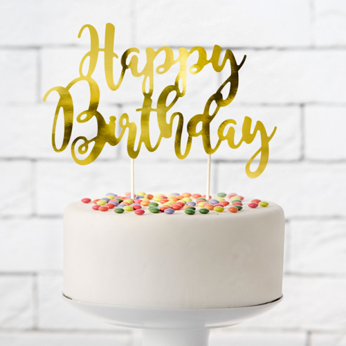 CAKE TOPPER PARTYDECO - "HAPPY BIRTHDAY" DOURADO