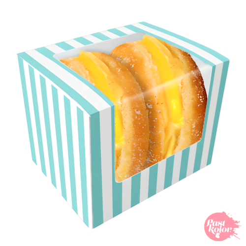 CAIXA DE DONUTS BRANCA E AZUL - 12,5 X 10 CM