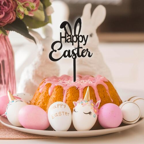 TOPO DE BOLO PRETO DEKORA - “HAPPY EASTER”